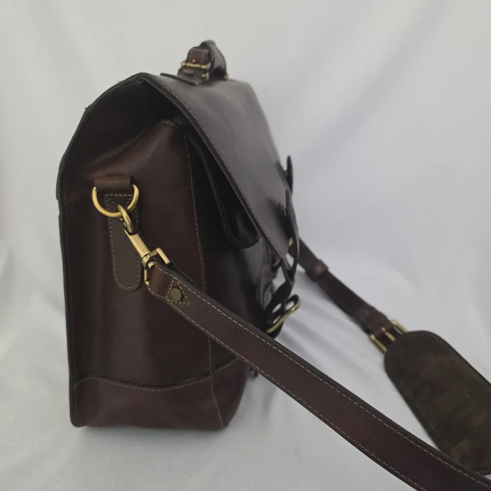 Wilsons Pelle Studio Italian Leather Satchel Briefcase Brown Messenger Bag Y2K